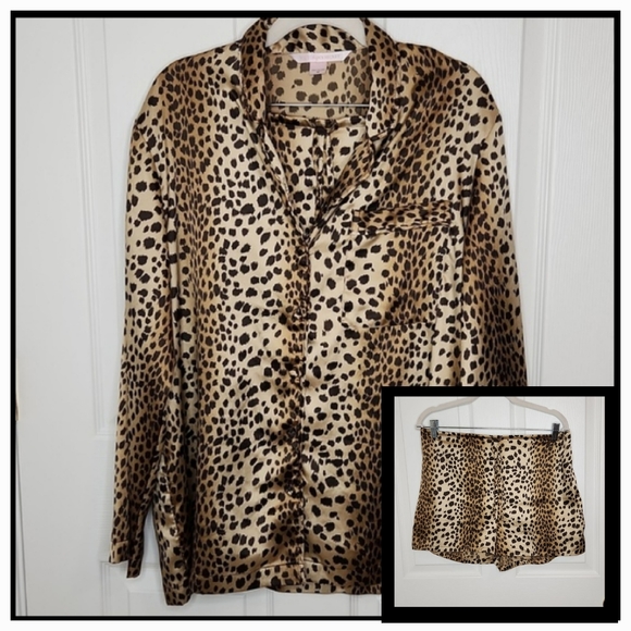 Victoria's Secret Other - Victoria's Secret cheetah animal print sleepwear set button-up shirt & shorts
